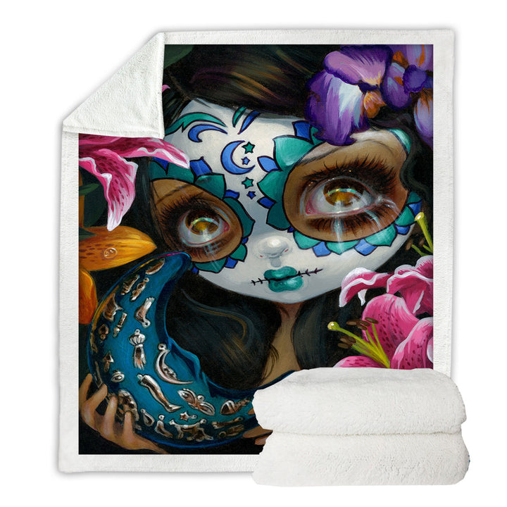 Milagros La Luna Day of the Dead Fleece Blankets