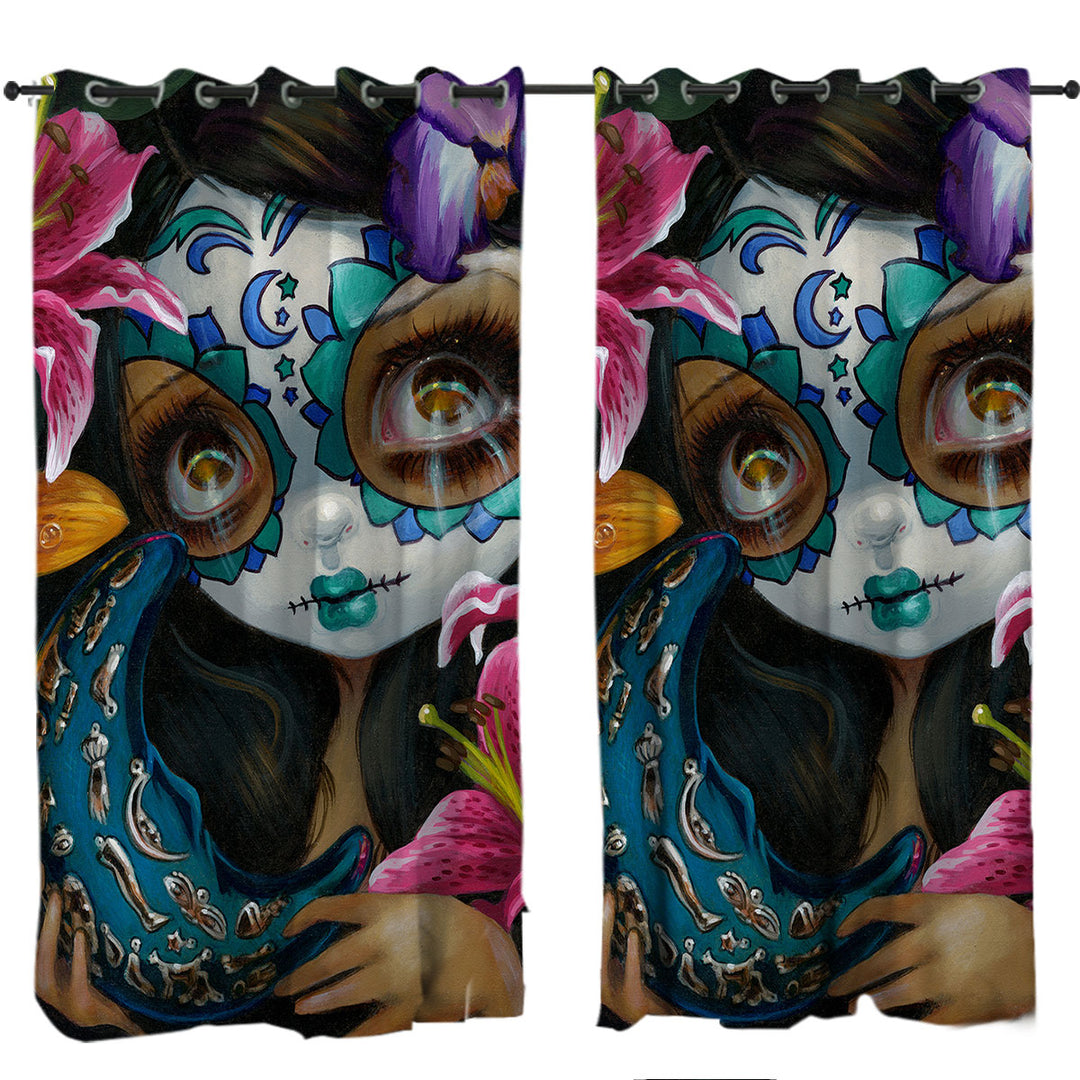 Milagros La Luna Day of the Dead Moon Girl Curtain