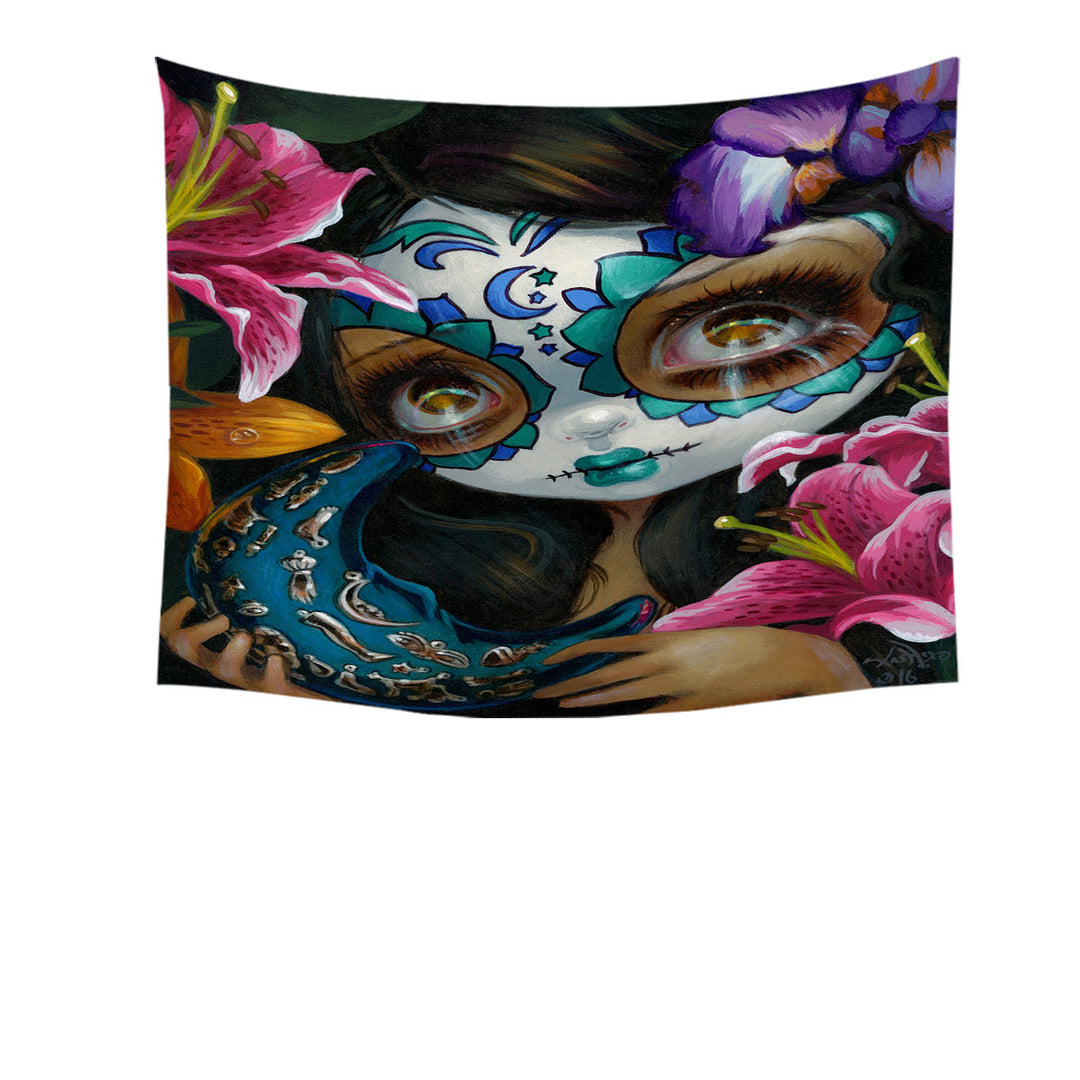 Milagros La Luna Day of the Dead Tapestry Hanging Fabric on Wall