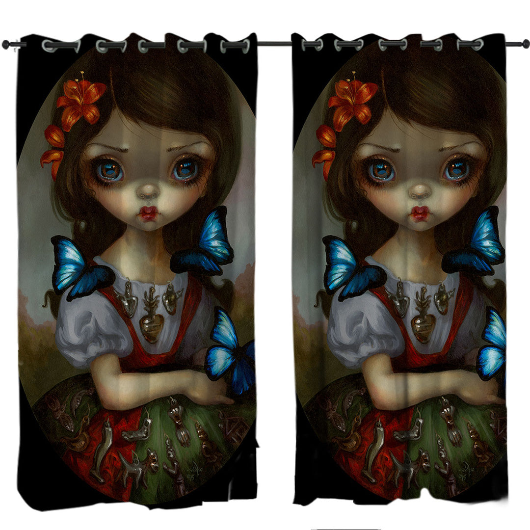 Milagros Mariposas Lovely Painted Girl with Flowers Curtains