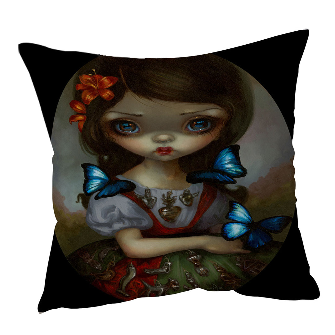 Milagros Mariposas Lovely Painted Girl with Flowers Cushion Covers