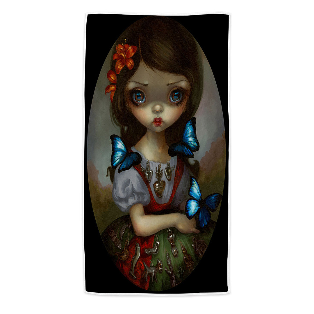 Milagros Mariposas Lovely Painted Girl with Flowers Microfiber Beach Towel