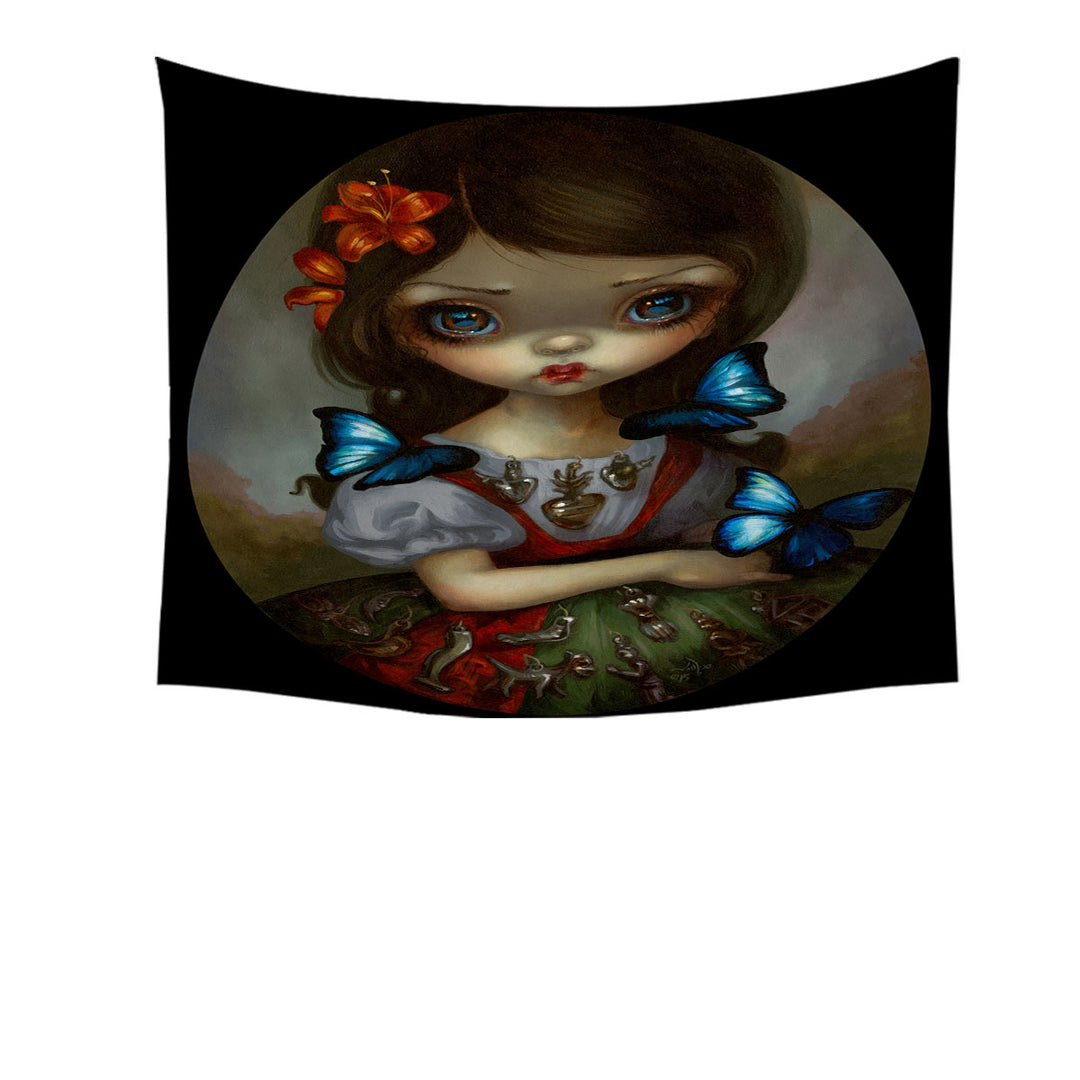 Milagros Mariposas Lovely Painted Girl with Flowers Tapestry Wall Decor