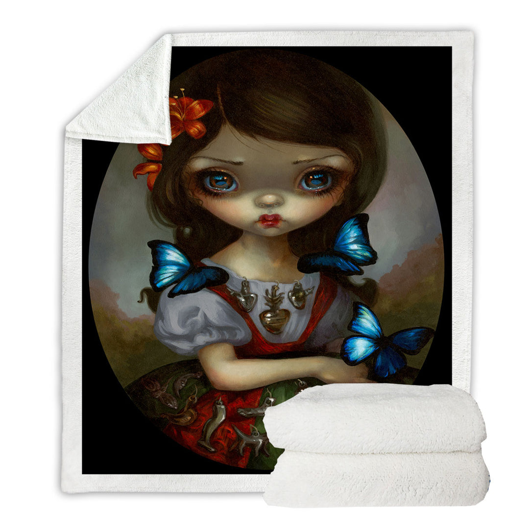 Milagros Mariposas Lovely Painted Girl with Flowers Throw Blanket