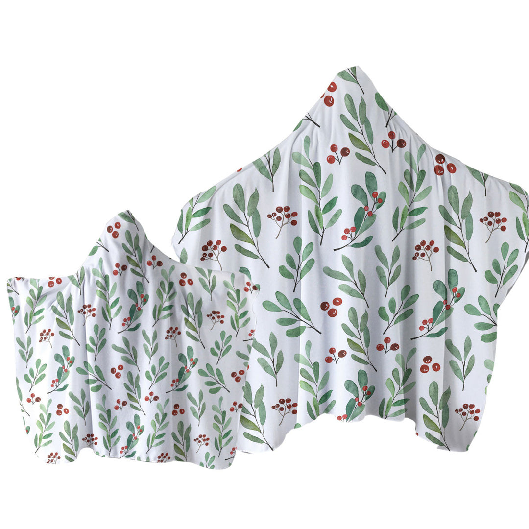 Modest Green Leaves and Berries Towel Hoodie