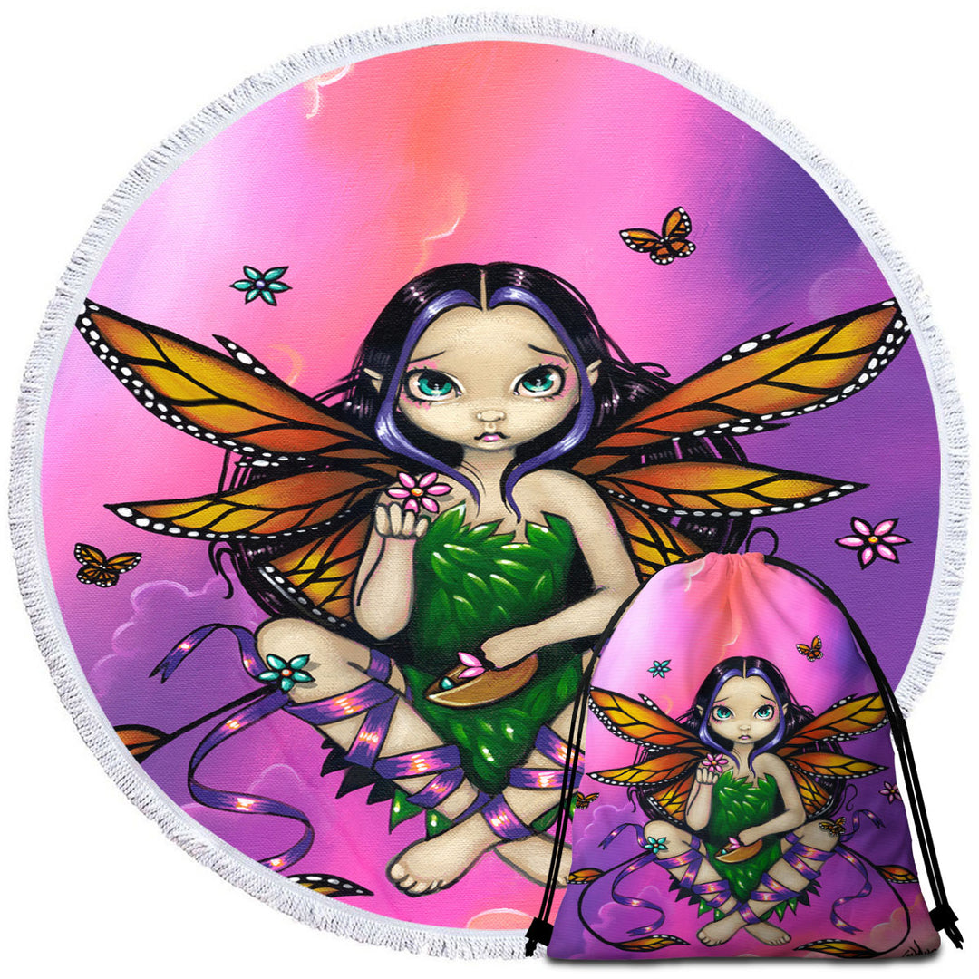 Monarch Butterfly Fairy at Sunset Round Beach Towel