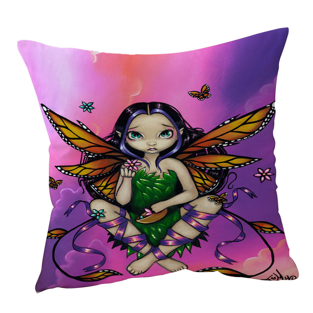 Monarch Butterfly Fairy at Sunset Throw Pillows