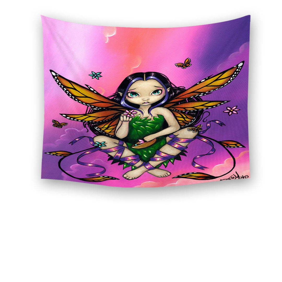 Monarch Butterfly Fairy at Sunset Wall Decor Tapestry