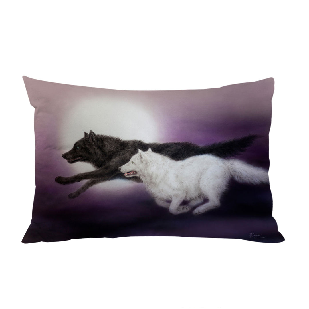 Moonlight Run Black and White Wolves Pillow Case Covers