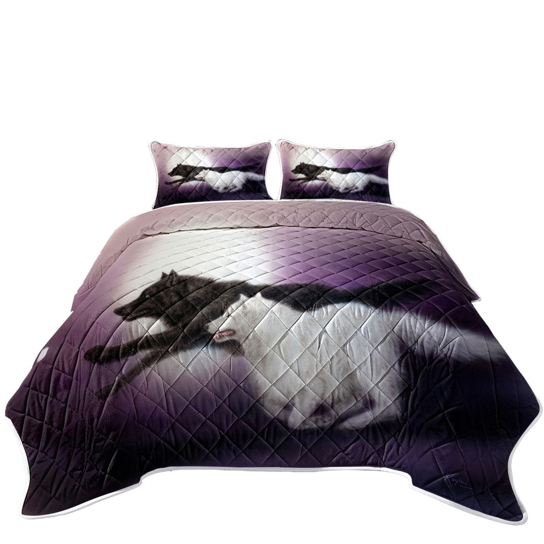 Moonlight Run Black and White Wolves Quilts