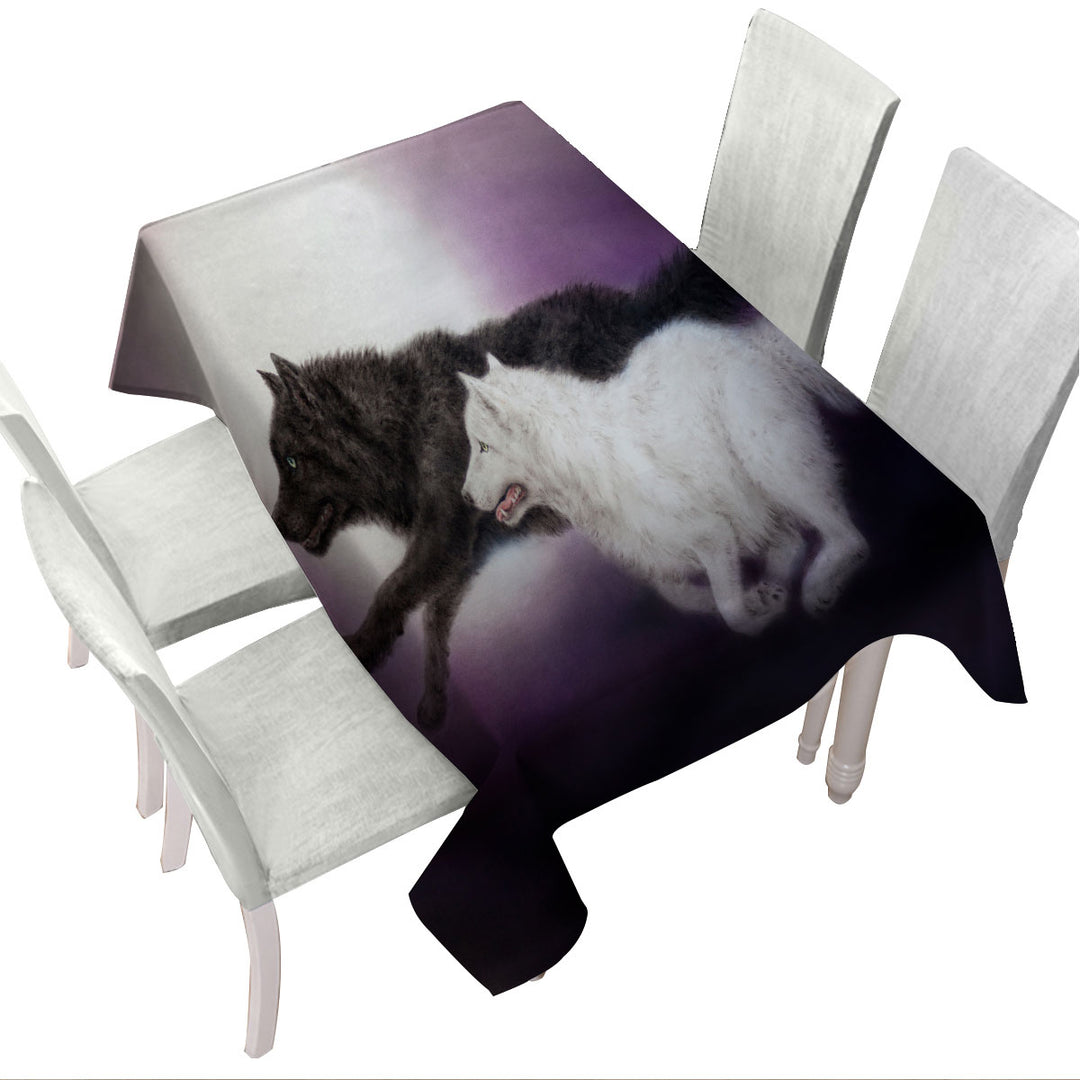 Moonlight Run Black and White Wolves Tablecloths