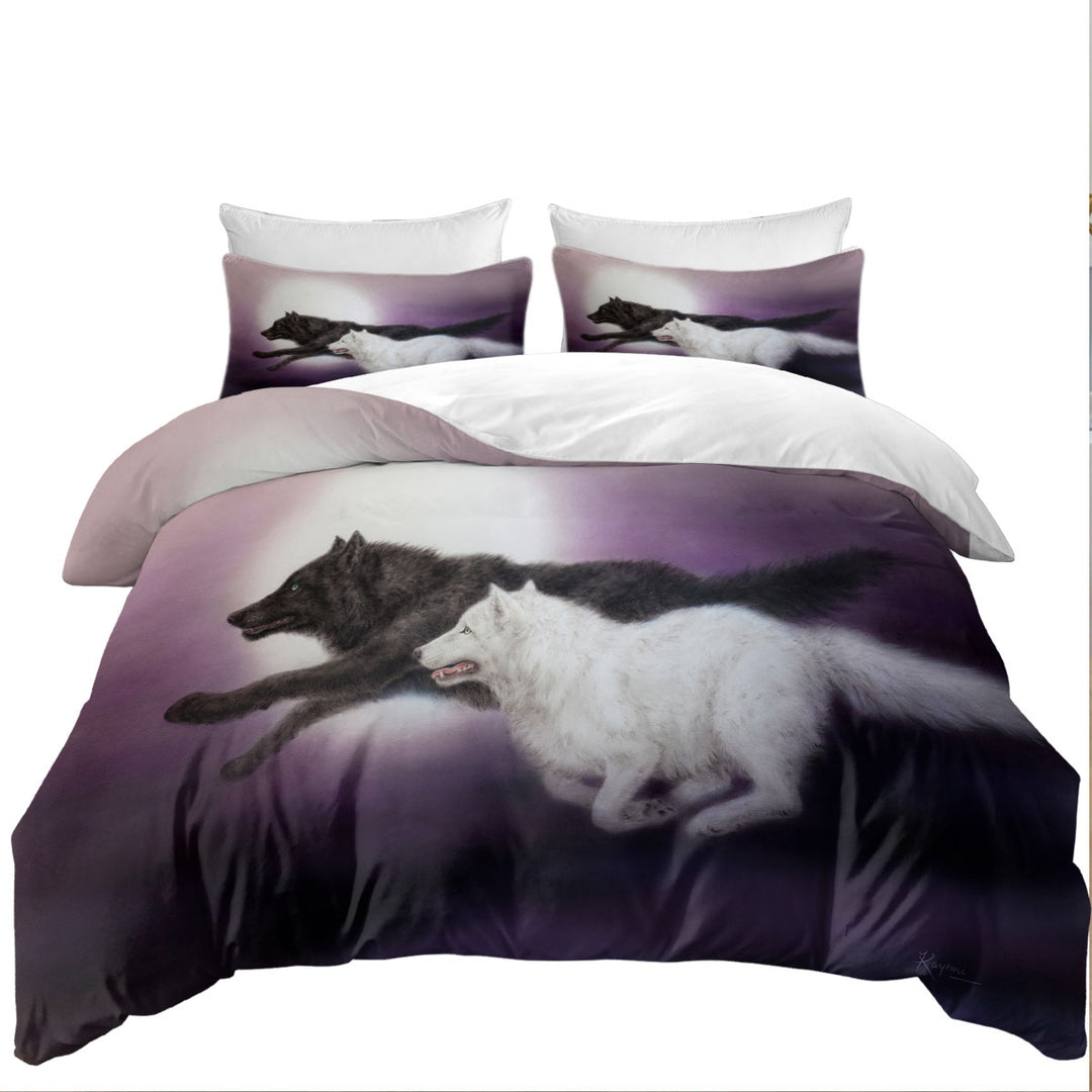 Moonlight Run Black and White Wolves Twin Duvet Covers