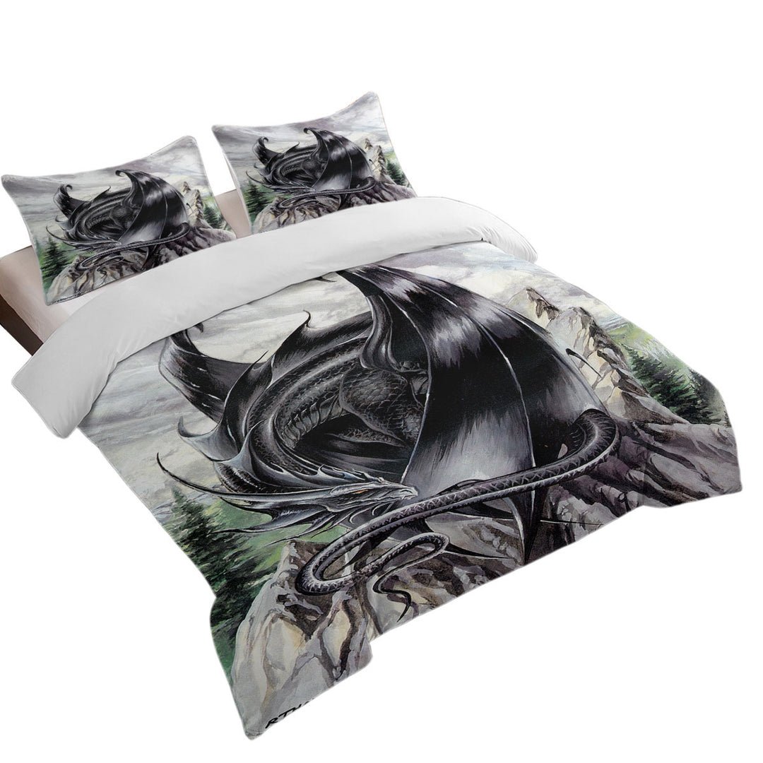 Morning Stretch Mountain Black Dragon Twin Duvet Covers