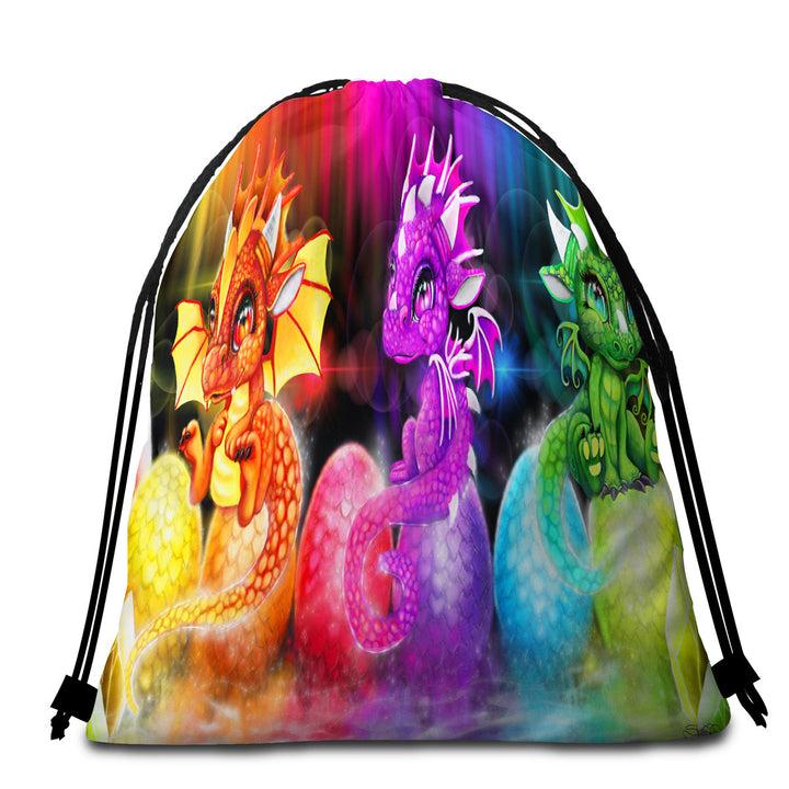 Multi Color Beach Towel Bags Spectrum Lil Dragons