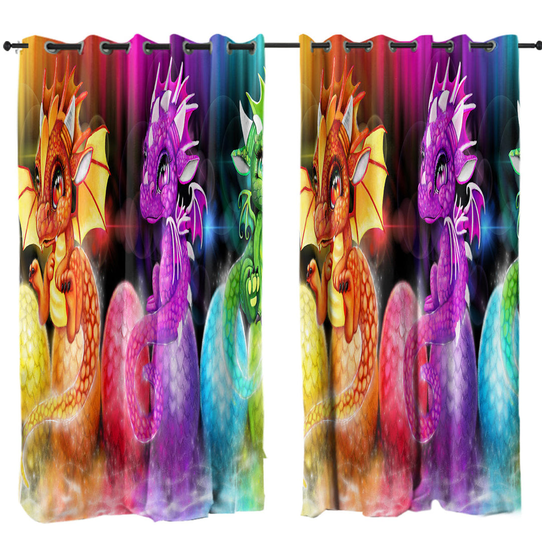 Multi Color Spectrum Lil Dragons Curtains for Living Room