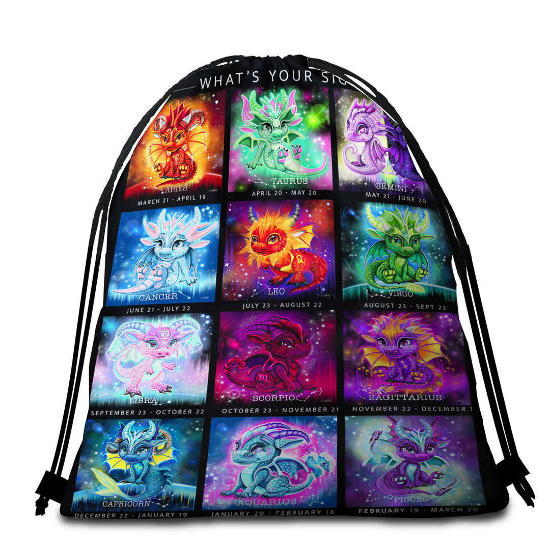 Multi Colored Beach Towel Bags The Zodiacs Lil Dragons