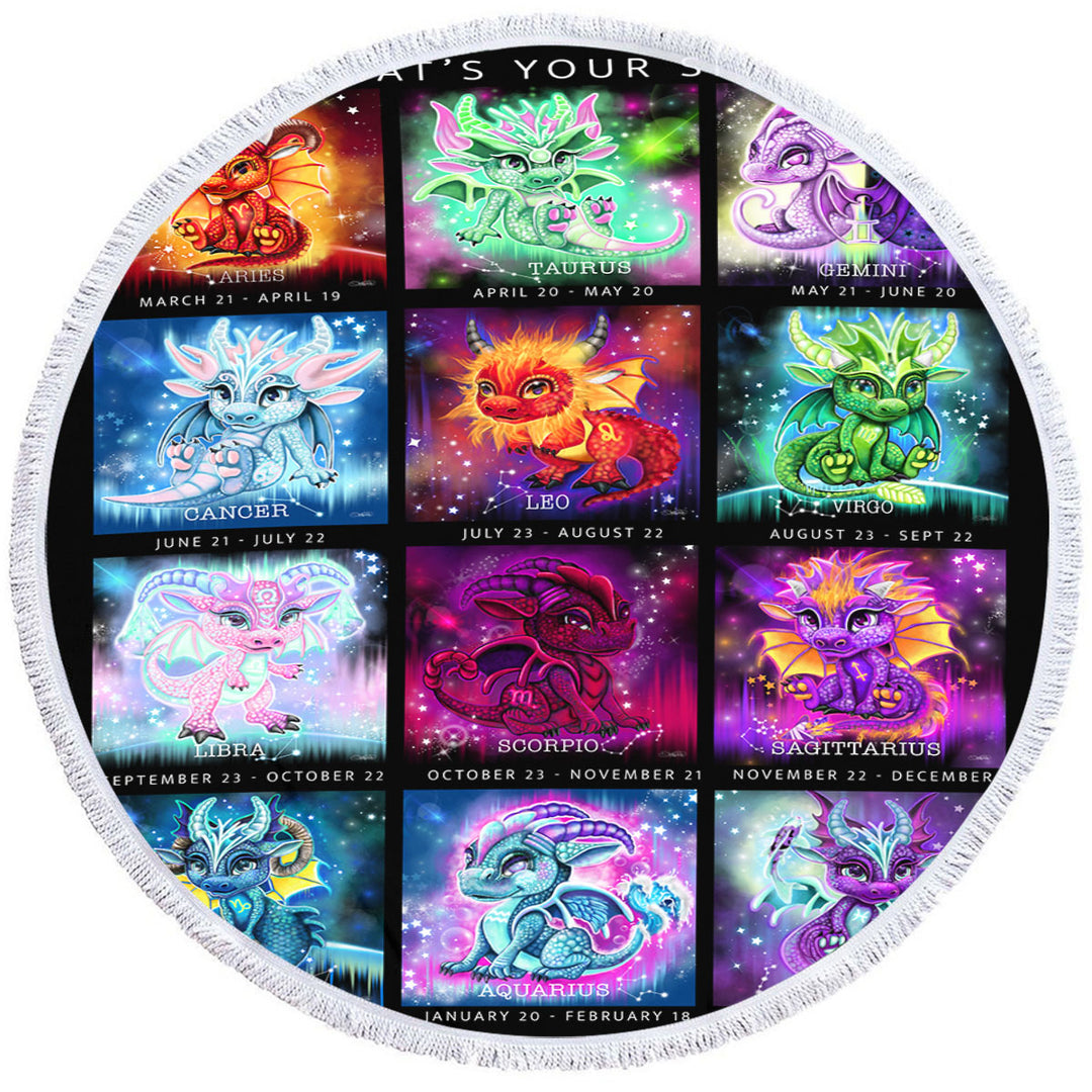 Multi Colored Beach Towel The Zodiacs Lil Dragons