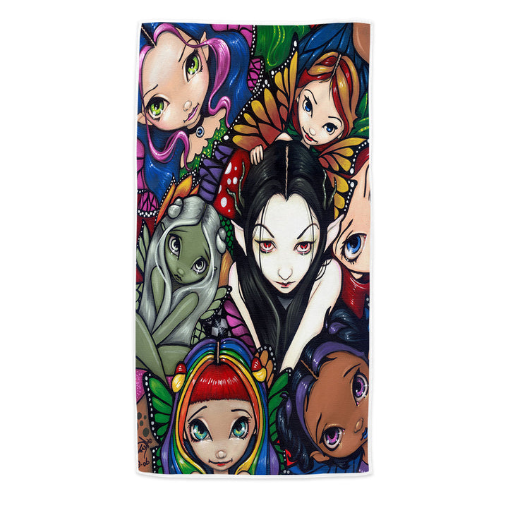 Multi Colored Beach Towels Fantasy Art Fairy Group Portrait