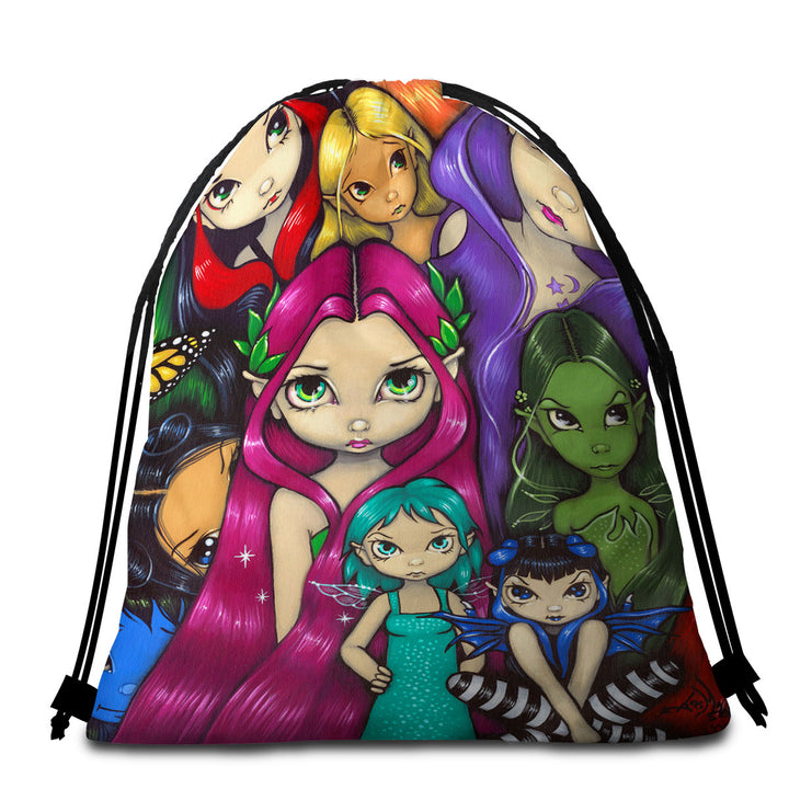 Multi Colored Beach Towels Painting Fairy Group Portrait