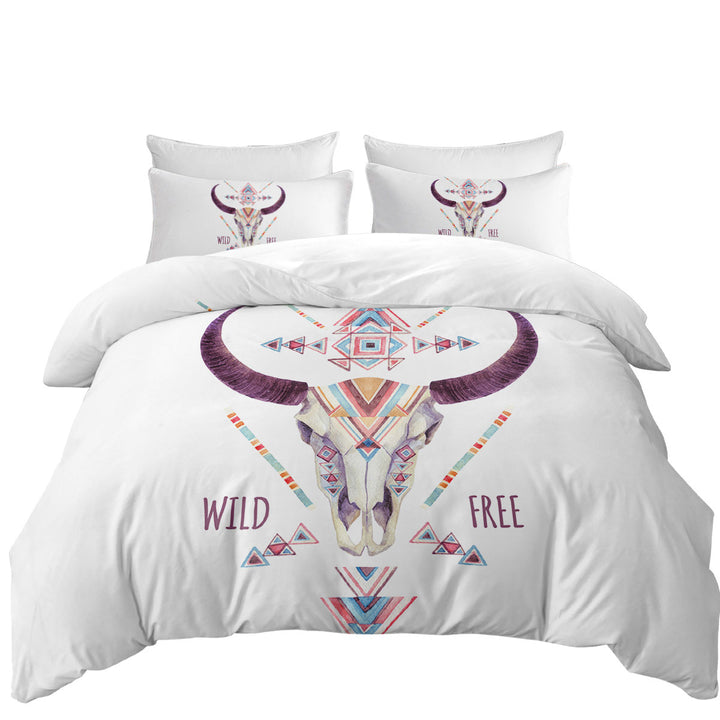 Multi Colored Bull Skull Wild Free Quote Bed Covers