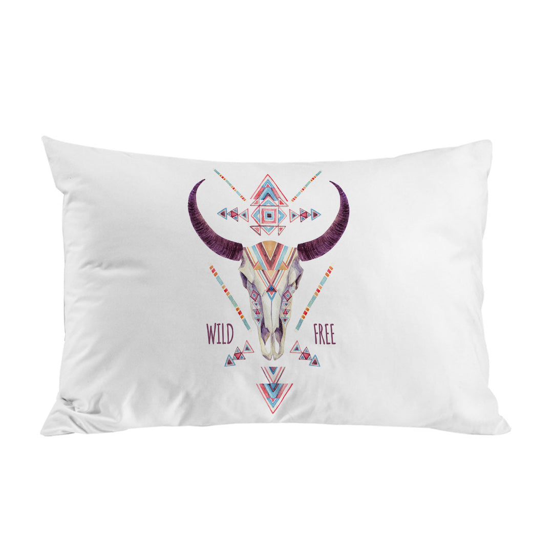 Multi Colored Bull Skull Wild Free Quote Pillowcases