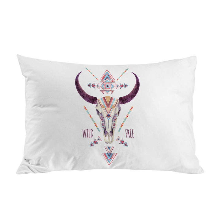 Multi Colored Bull Skull Wild Free Quote Pillowcases