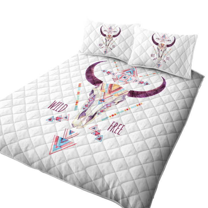 Multi Colored Bull Skull Wild Free Quote Quilt