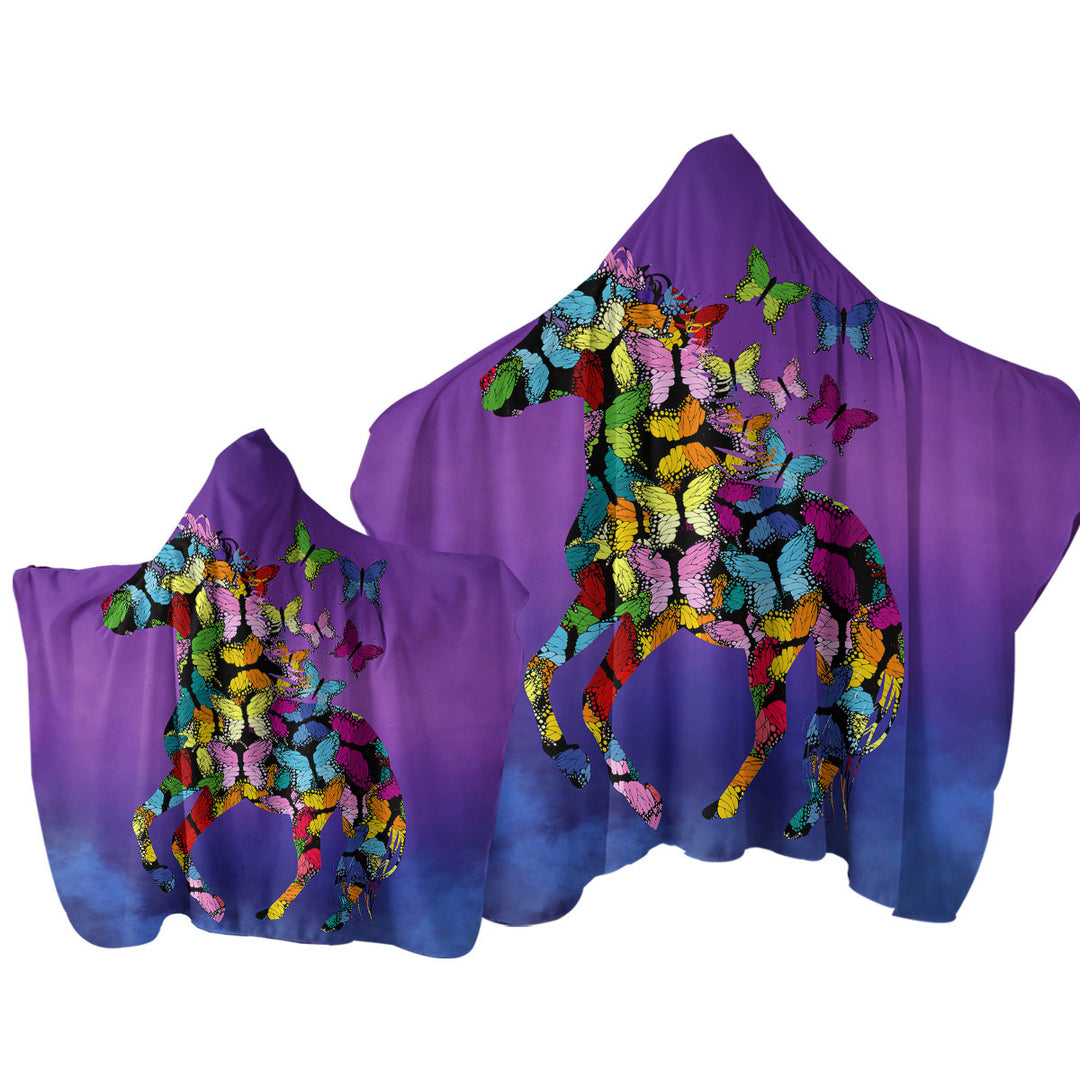 Multi Colored Butterflies Horse Towel with Hood