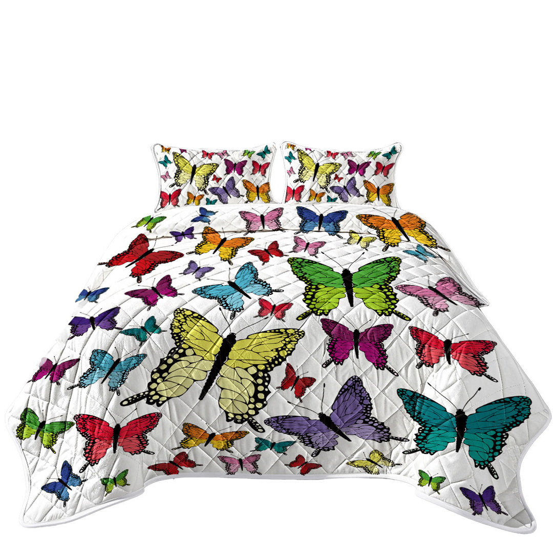 Multi Colored Butterflies Quilts for Beds