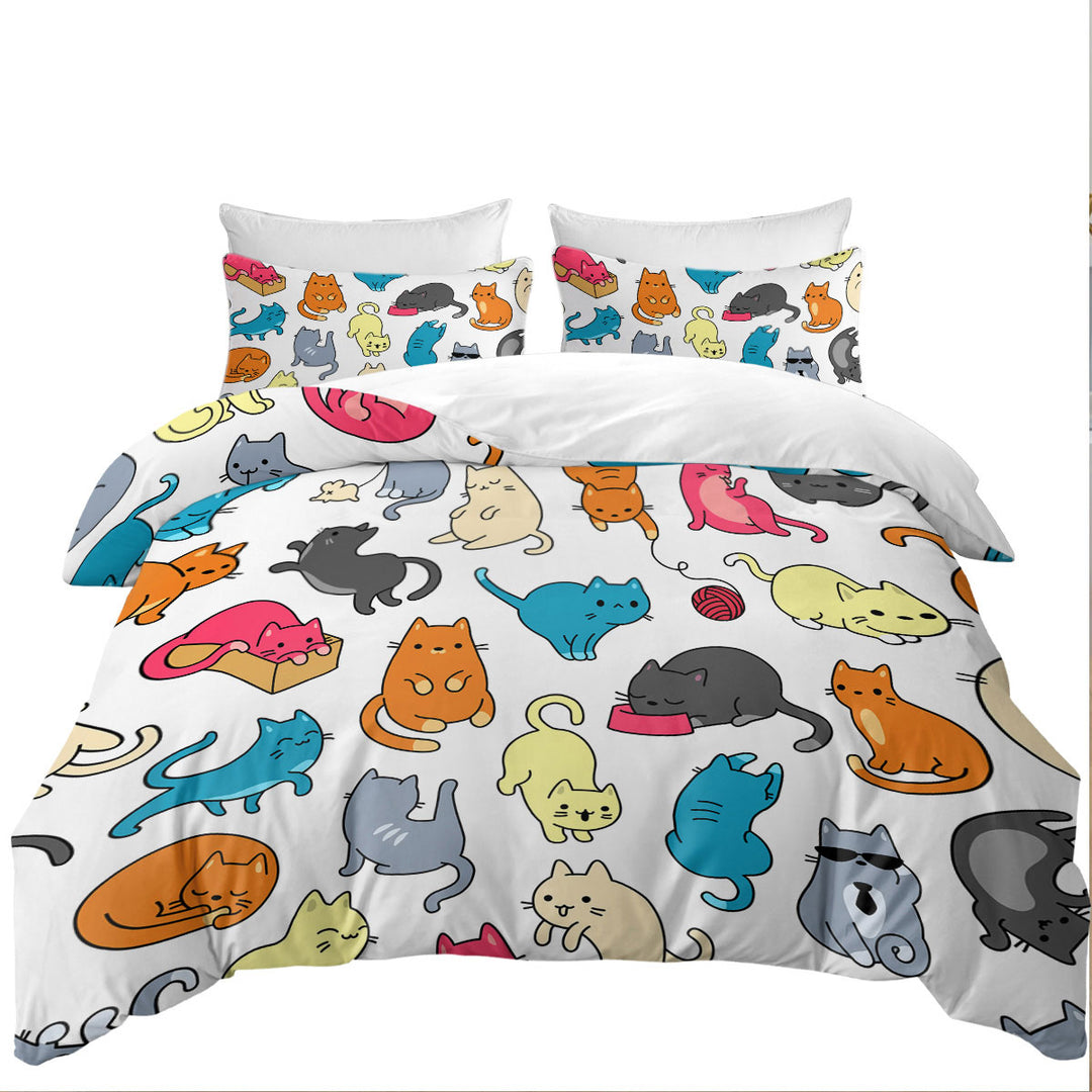 Multi Colored Cats Drawings King Duvet Cover set