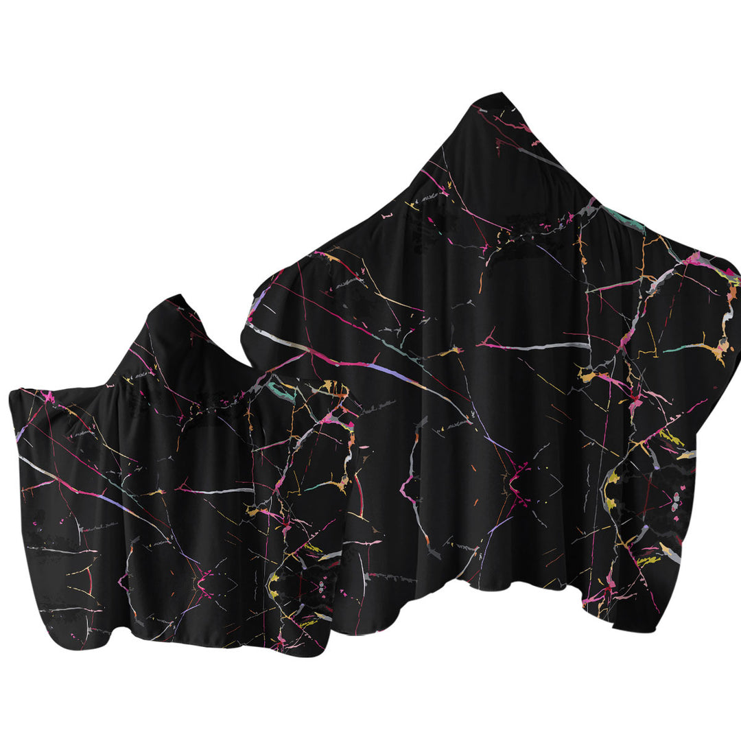 Multi Colored Cracks over Black Hooded Beach Towel