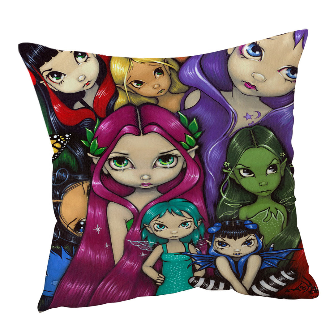 Multi Colored Cushions with Painting Fairy Group Portrait