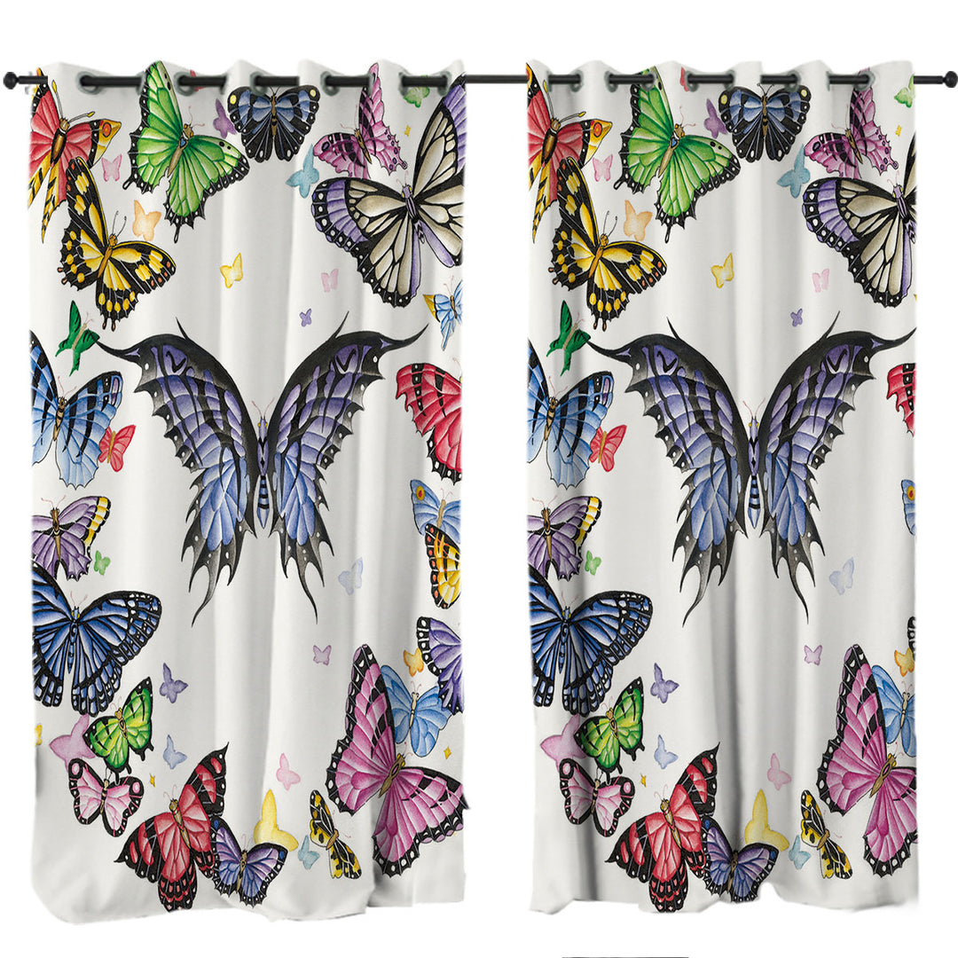 Multi Colored Dark Ring of Butterflies Curtains