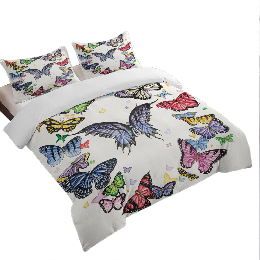 Multi Colored Dark Ring of Butterflies King Quilt Cover