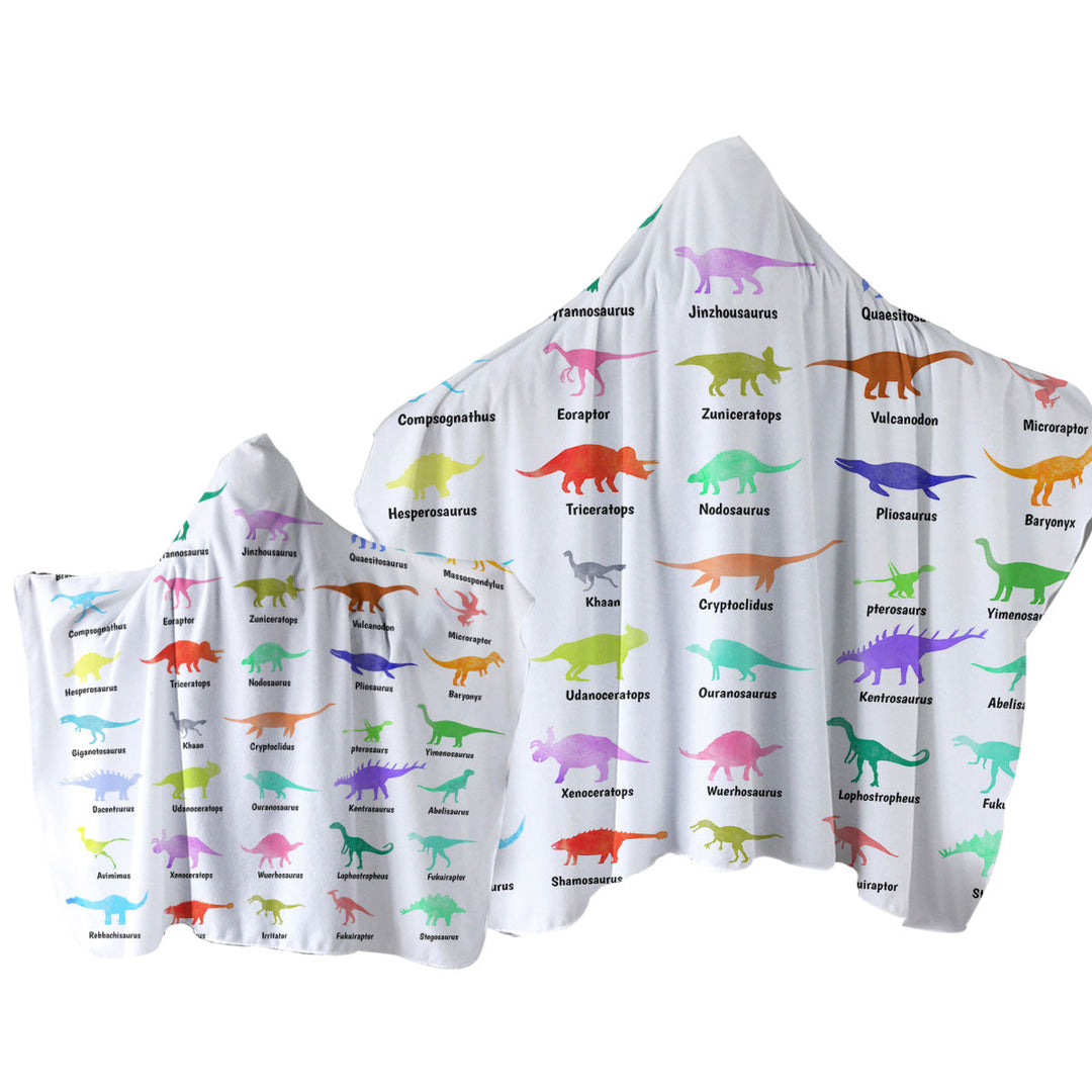 Multi Colored Dinosaurs Drawings and Names Towel Hoodie