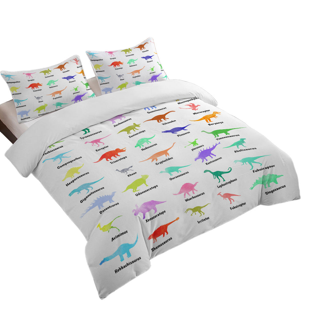 Multi Colored Dinosaurs Drawings and Names Twin Duvet Covers