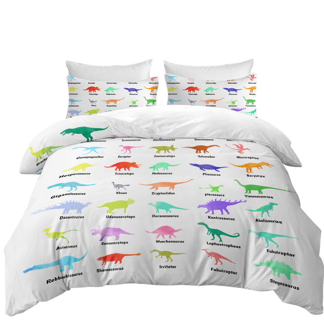 Multi Colored Dinosaurs Drawings and Names Twin xl Duvet Covers