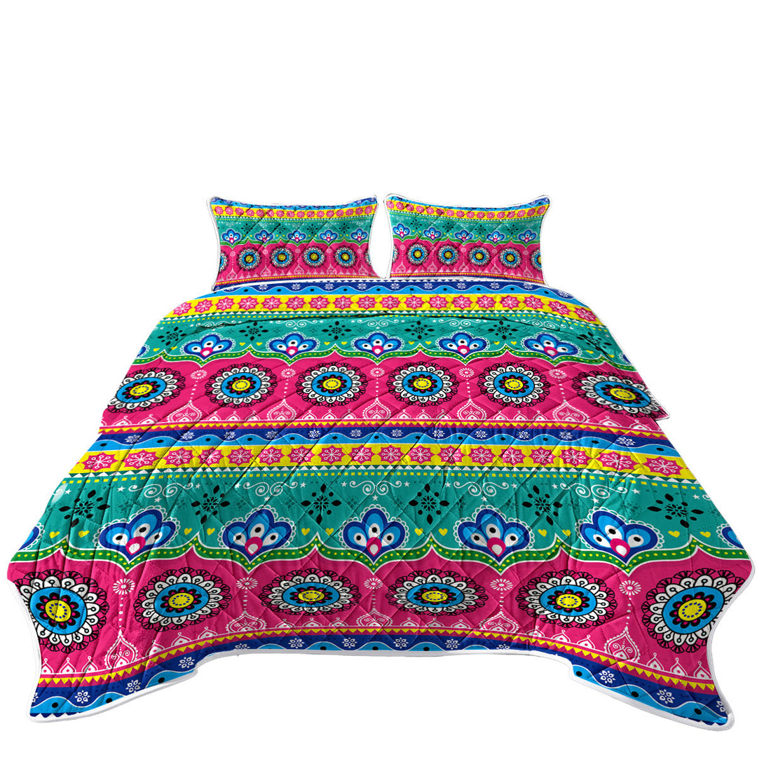 Multi Colored Festive Oriental Design Coverlet