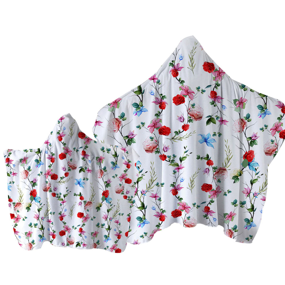 Multi Colored Flowers Pattern Hooded Beach Towel