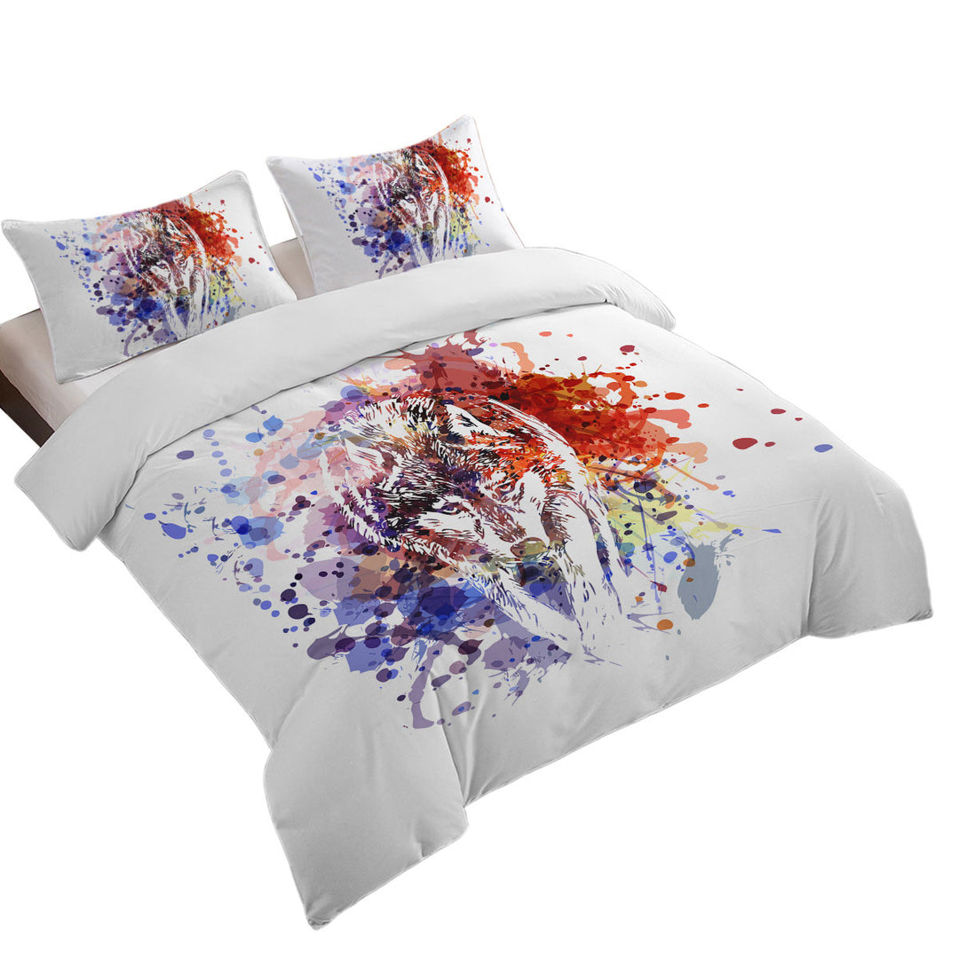 Multi Colored Paint Splash Wolf Duvet Cover Queen