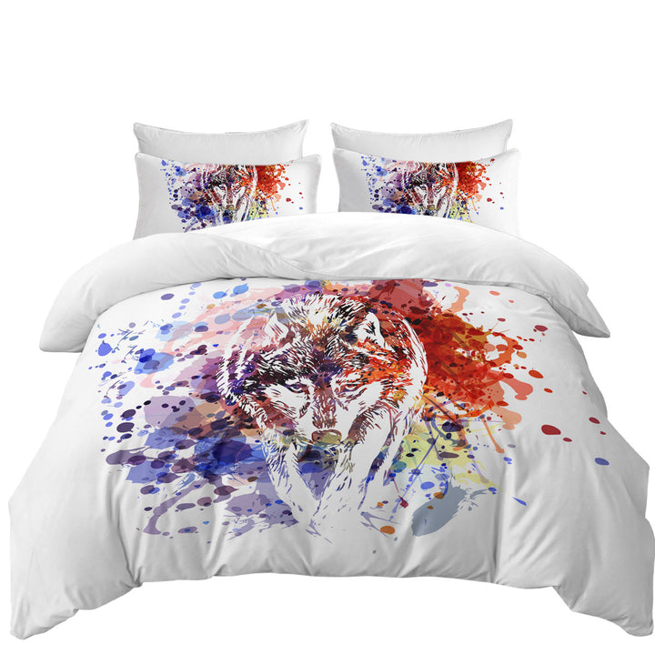 Multi Colored Paint Splash Wolf Duvet Covers King