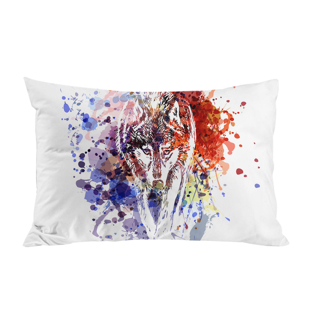 Multi Colored Paint Splash Wolf Pillow Cases