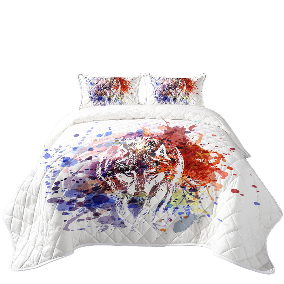 Multi Colored Paint Splash Wolf Quilts for sale