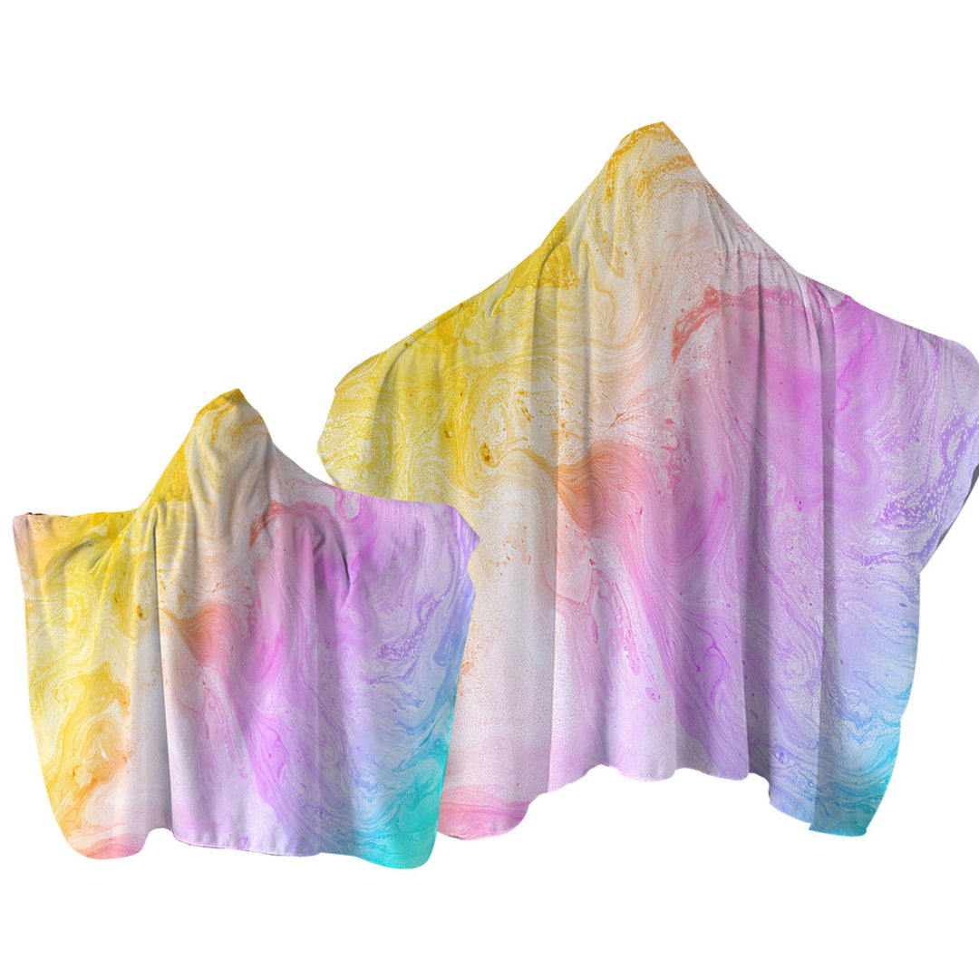 Multi Colored Pastel Yellow Purple Blue Marble Towel with Hood