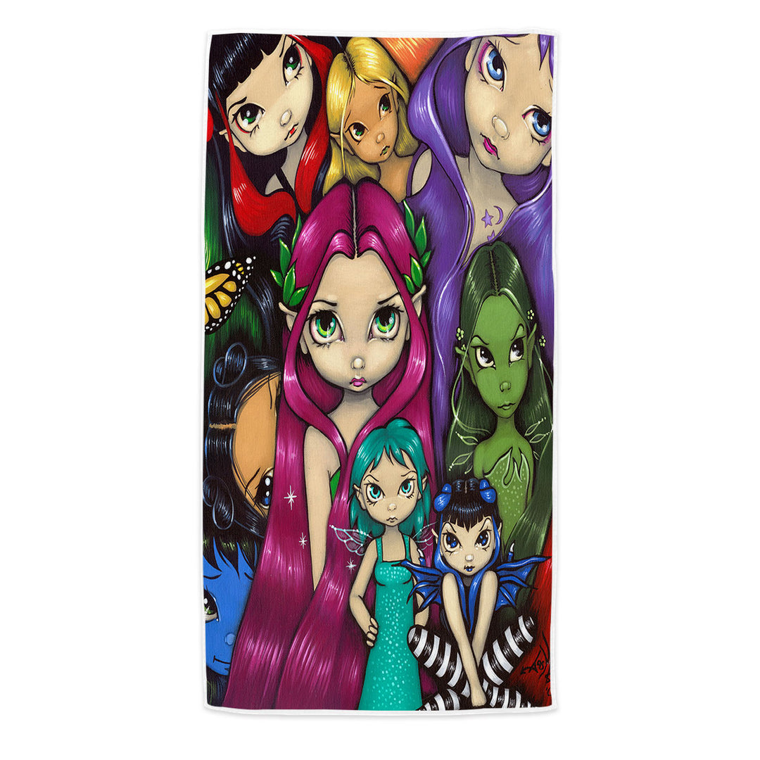 Multi Colored Pool Towels Painting Fairy Group Portrait