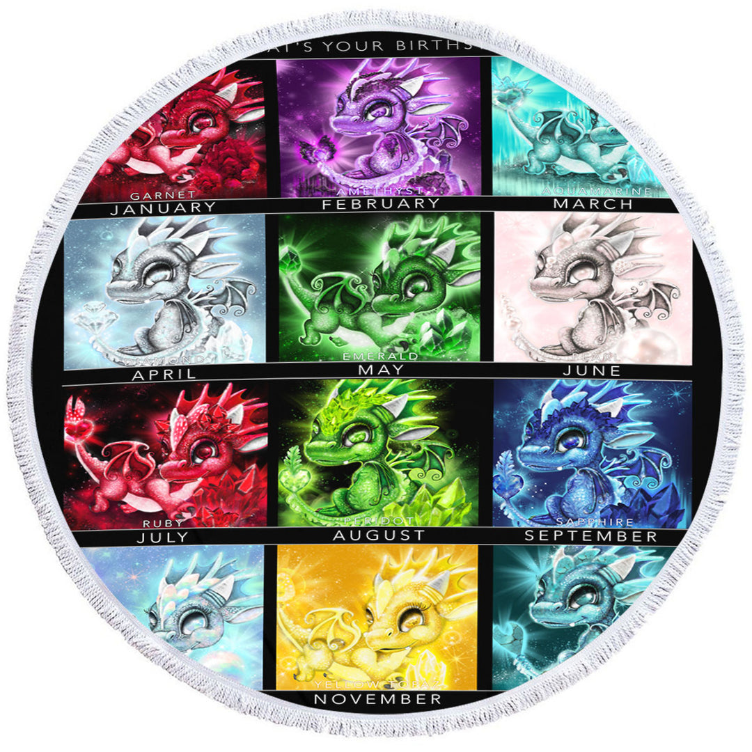 Multi Colored Round Beach Towel The Birthstones Lil Dragons