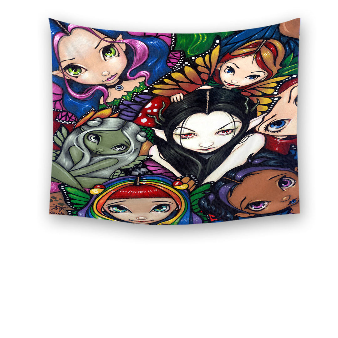 Multi Colored Tapestry Fantasy Art Fairy Group Portrait