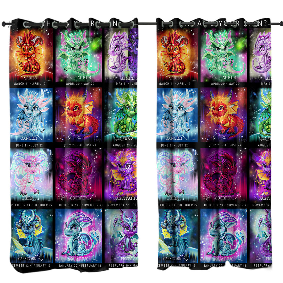 Multi Colored The Zodiacs Lil Dragons Curtain