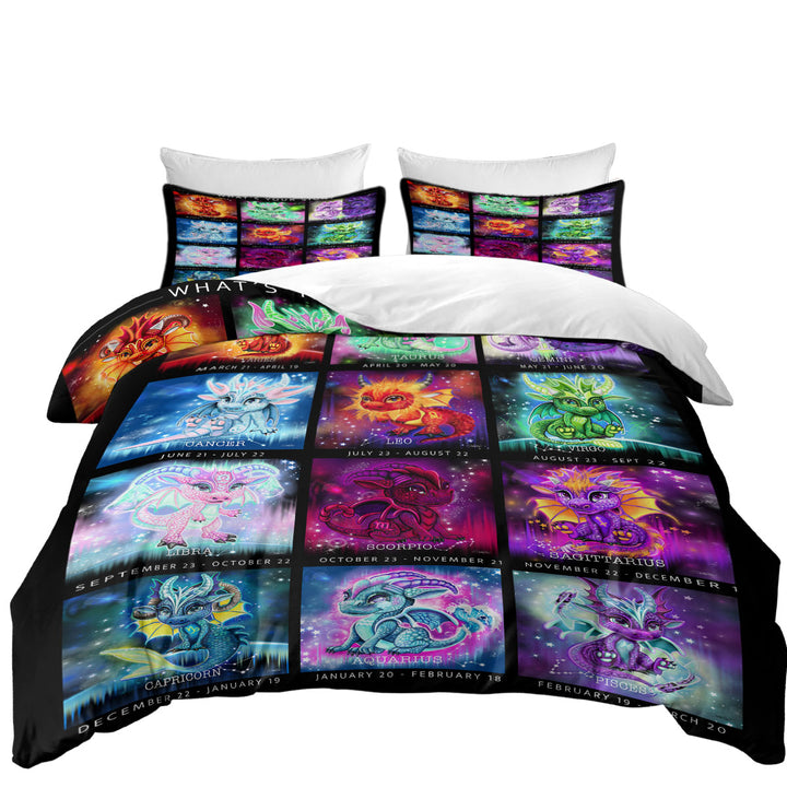 Multi Colored The Zodiacs Lil Dragons Duvet Covers King