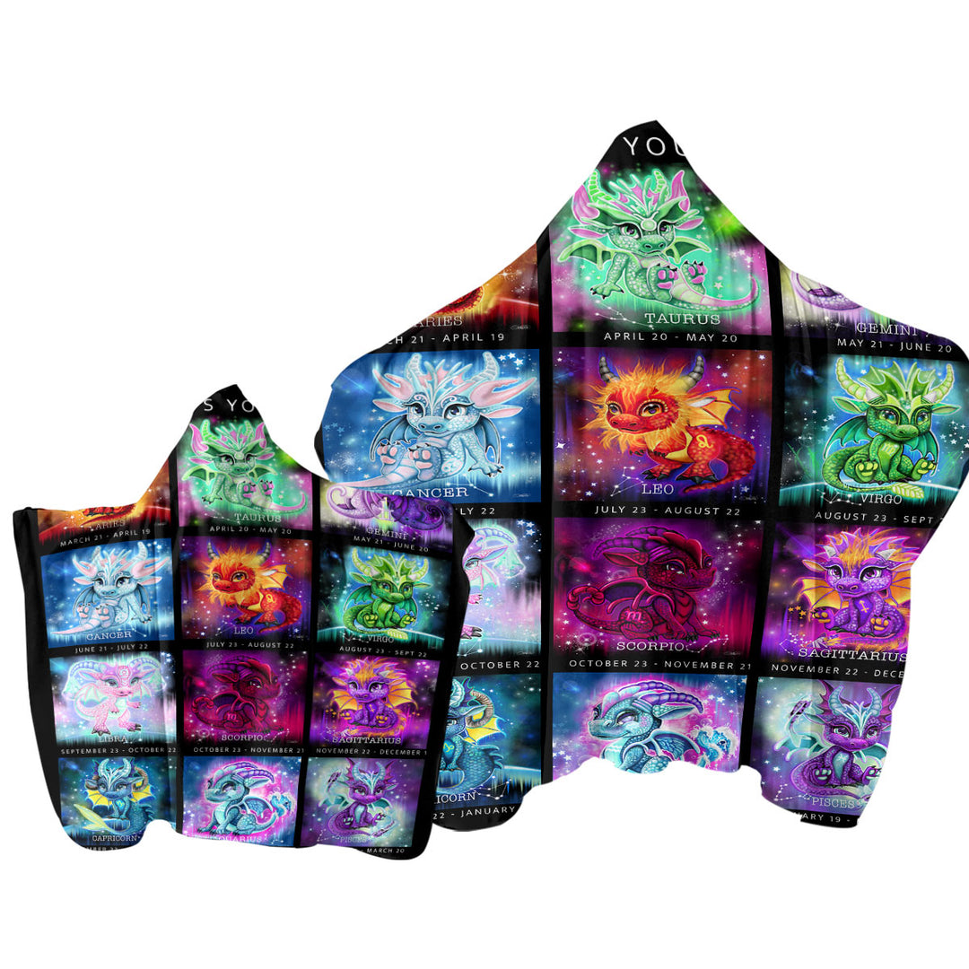 Multi Colored The Zodiacs Lil Dragons Hooded Beach Towel